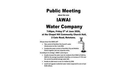 Public Meeting about the IAWAI Water Company, Friday 05 June 2026 – Hamilton Residents & Ratepayers Association Incorporated